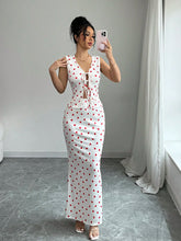 Elenzga Valentine's Day Red Heart Print Tie-Up Top & Skirt 2pc Set